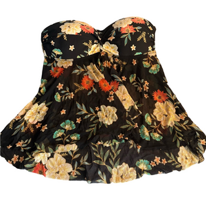 Kona Sol Tropical Floral Wrap Tankini Top Women’s Large Black Multicolor
